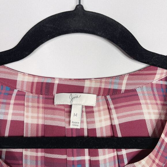 Joie Medium M Aruna Silk Plaid Sleeveless Blouse Top V Neck Red Pink Womens - Picture 7 of 12